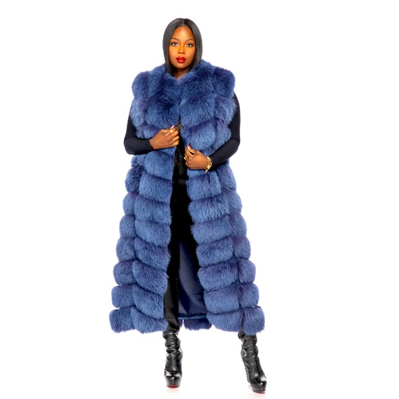 Gina Full-Length Fox Fur Vest (XS, Mustard) - Picture 4 of 6